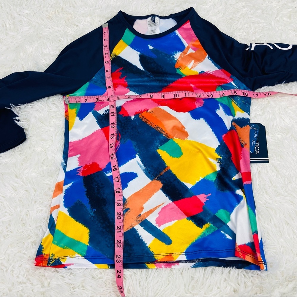 NWT NAUTICA UPS 30+ multi colored paint brush long sleeve rash guard size small - Picture 13 of 14